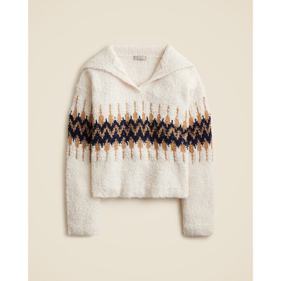 J. Crew Fair Isle Johnny-Collar Pullover Sweater in Boucle Yarn Size XL NWT - Picture 4 of 13